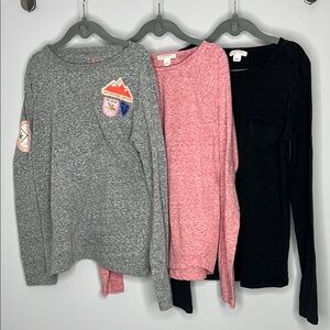 Crewcuts Lot of 3 Long Sleeve T Shirts Gray Red and Black Girls Size 10/11 (L)